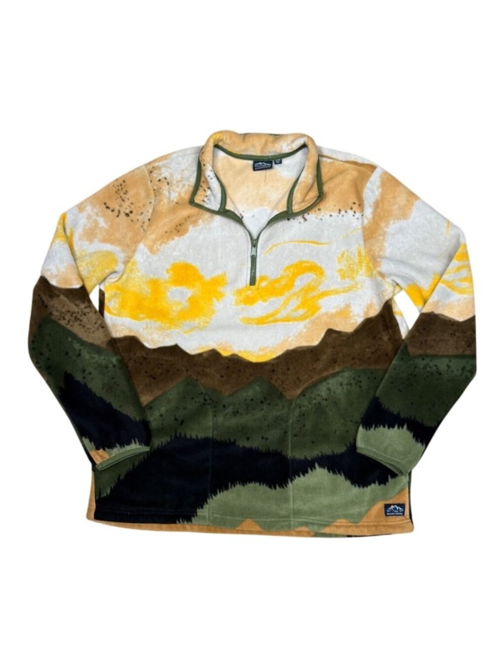 Mountain & Isles Mens Large Pullover Fleece Sweater With Mountain Landscape Prin